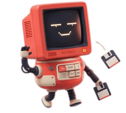 ASCA Tech mascot — Retrobot, a friendly retro CRT computer character