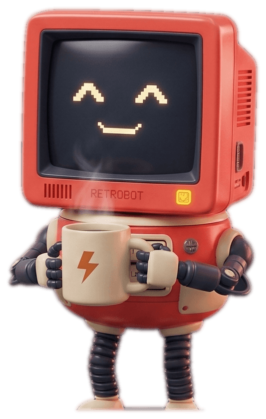 ASCA Tech mascot — Retrobot, a friendly retro CRT computer character